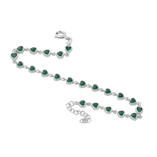 Image of Zarkan 925 Hallmark Silver Little Green Heart Bracelet |Authentic and Certified | Beautiful Gift for loved ones