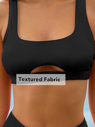 CUPSHE Women's Bikini Sets Two Piece Swimsuit High Waisted Square Neck Cutout Wide Straps Tank High Cut Cheeky Bottom4