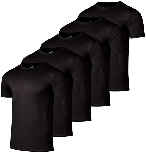 Real Essentials 5 Pack: Men s Mesh Performance Quick Dry Tech Stretch Ultra-Soft Breathable Short Sleeve Crew Active T-Shirt