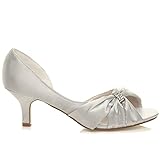  Zapatos para mujer, tacón bajo,para bodas, noches, damas de honor, color Plateado, talla 5 UK / 38 EU