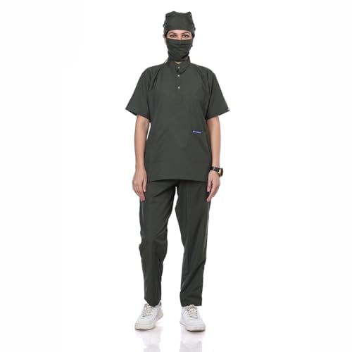 Image of Women's 5-Pocket Scrub Suit | Set of Top & Pant | Half Sleeves | Mandarin Collar | Breathable Polyviscose Fabric | Comfortable | Durable | Uniform for Doctors Nurse & Dentist MH 5XL