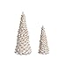 AOMOONOA Resin Christmas Tree Figurines, 2Pcs Distressed White with Gold Table top Christmas Trees, Small Christmas Tree Figurine Set, Decorative Xmas Trees for Rustic Christmas Decor
