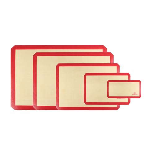 FSE PLBM1624S Baking Mat, 16-1/2" x 24-1/2", rectangular, flexible, unbreakable, reusable, non-stick, high heat silicone, ivory with red trim, (fits full size sheet pans)