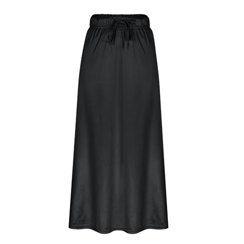 Casual Skirts for Women A Line Midi Skirt Elastic High Waisted Swing Pleated Dresses Solid Color Beach Boho Dress3
