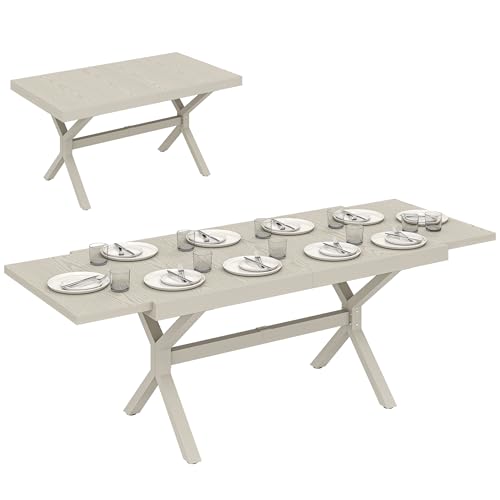 Outsunny Table de jardin extensible rectangulaire avec surface en aluminium pour 8 à 10 personnes, pour patio, terrasse, 154/214 x 85 cm, gris clair