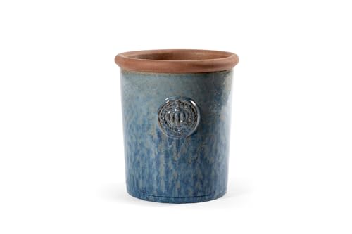 Teramico Pflanzgefäß Blumentopf Übertopf Krone Steinzeug glasiert Weiß Grau Türkis 34cm 45cm absolut Frostfest und witterungsbeständig (Rusty Blue, 25cm x 28cm)