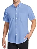 HISDERN Camisa Oxford Hombre Manga Corta Azul Oxford Formales con Bolsillo Camisas Vestir Verano de Trabajo Hombre Ajuste Regular