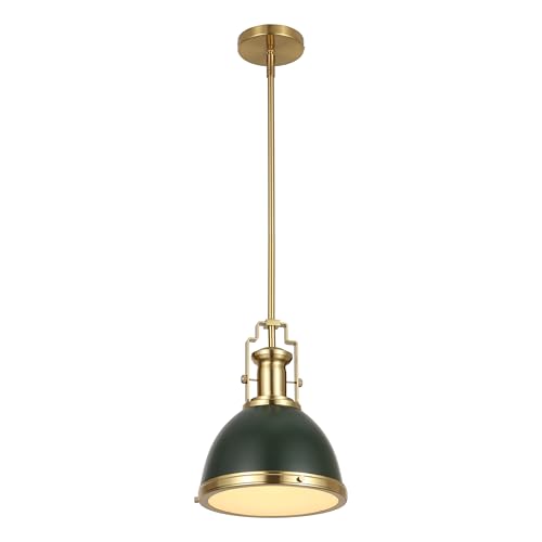 Image of JONATHAN Y Homer Industrial Dome Pendant 10 inch, Kombu Green /Brass Gold