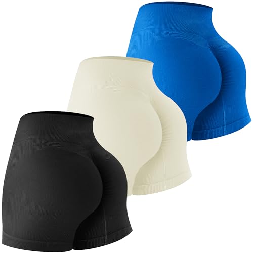 3 Piece Workout Shorts Women Scrunch Butt Lifting Seamless High Waisted Gym Yoga Athletic Booty Shorts Military