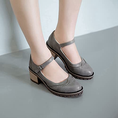 MIOKE Women's Retro Mary Jane Pump Oxford Brogue Round Toe Chunky Block Heel Platform Vintage Dress Shoes4