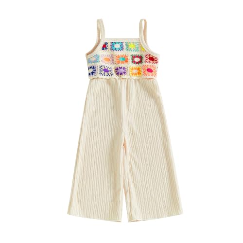 Emmababy Toddler Baby Girl Smocked Jumpsuit Wide Leg Romper Floral Flare Pants Sleeveless Strap Overalls Summer Playsuit