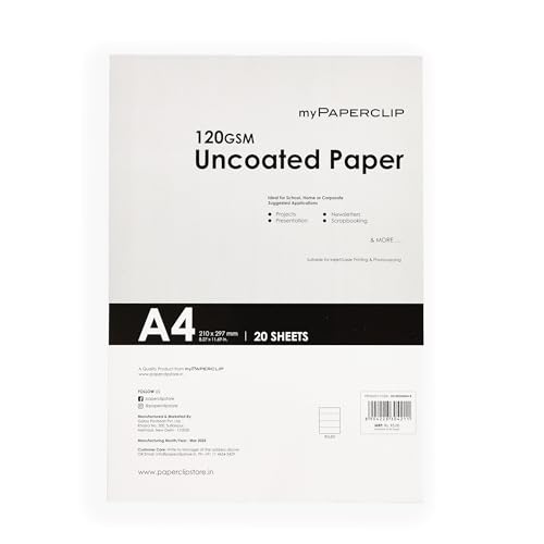 Image of myPAPERCLIP A4 Size Both Side Ruled Sheets | 20 Sheets, 120 GSM, Uncoated Paper | Ideal for Project, Assignment, Practical, Notes