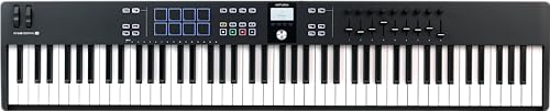 Image of Arturia KeyLab Essential 88 mk3 - 88 key USB MIDI Controller Keyboard with Analog Lab V Software Included, Black | 88 Semi-Weighted Velocity-Sensitive Keys, USB-C Bus-Powered, Analog Lab Pro Included, 9 Faders, 9 Encoders, 8 Pads