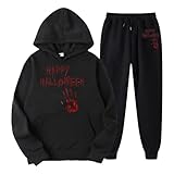 Jogginganzug Damen Große Größen, Hooded und Lange Hosen, Kapuzenpullover Set Blood Horror Trainingsanzug 2-Teilige Kappe Tracksuit Lockerer Lässige Hausanzug Stilvolle Halloween Streetwear Running