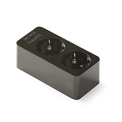 FAMATEL – Regleta de 2 tomas | Sin Cable | Hasta 3680W | 16A | 250V | Protección Infantil | Orientación tomas a 45o | Evita consumos fantasma | Negro