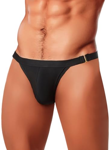 MIZOK Men's Sexy Solid Swim Bikini Swimsuit Quick Dry Metal Buckle Ring Swimwear