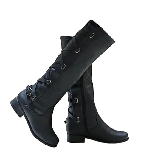 Syktkmx Botas femininas de cano alto para motociclista de inverno com cadarço e salto baixo, 1 preto, 37