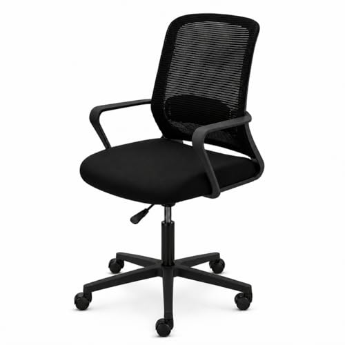 Image of Office Arm Chair with Frame, Mesh Back, Nylon Base, and Adjustable Handle, Cushion Fabric (Robo Chair-Black)