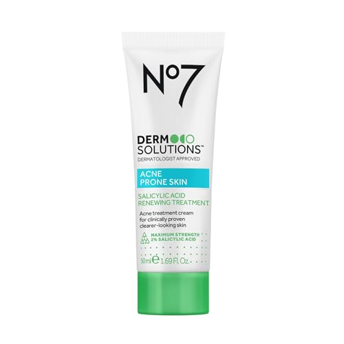 No7 Derm Solutions 2% Salicylic Acid Acne Treatment for Face - Pimple Cream with Maximum Strength for Clearer Skin - Non-Drying Exfoliating Formula for Acne Prone Skin (1.69 fl oz)