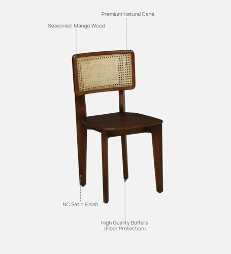 Image of Vintage Cane Back Dining Chair, Walnut Brown Wood Frame with Natural Rattan Backrest, Mid-Century Modern Style (Set of 2)