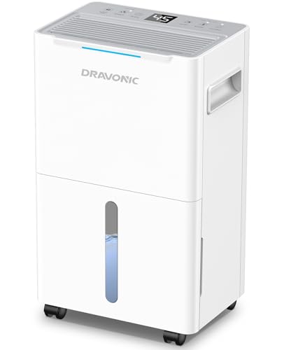 45% off - Dravonic 1500 Sq.ft Dehumidifier for Basement, MAX 21 Pints Dehumidifiers for Home with Drain Hose,...