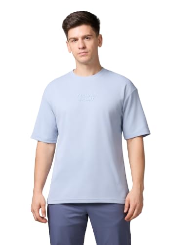 Image of TECHNOSPORT Men Printed Oversized Round Neck T-Shirt with COTFLEX, Dry Fit Sports Tee, Oversized Activewear T-Shirt for Gym, Running, Sports & Casual Wear