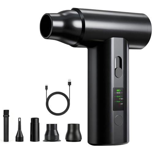 X XBEN 充電式エアダスター 電動ブロワー 小型 全金属ボディ 【2026新登場】超強力高速回転 ミニブロアー 最大吹力120g LEDディスプレイ表示 無段階風量調節 4000mAh USB Type-C急速充電 送風/吸引 多機能ノズル付き PC・キーボード・車掃除・マットレス用空気入れや吸引用真空圧縮などの多用途対応 日本語説明書付