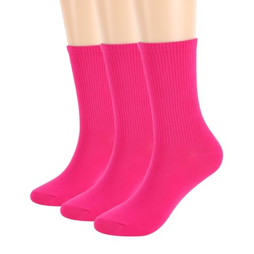 Image of Womens Colorful Basic Sock -Unique Knit Cotton Crew Socks 3 Pack