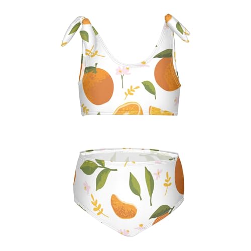 Girls Summer Pattern with Oranges Swimsuit Two Pieces Bikini Set Bathing Suits Swimwear Crop Top Swimsuit Set