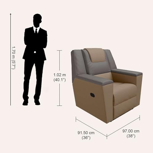 Image of Interio by Godrej Recliner, SumoV2 Manual 1 Seater Fab Leather Recliner, 3-Years Warranty (Tan Grey)
