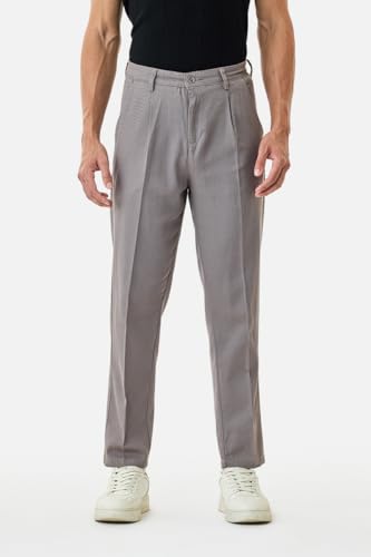 Image of SNITCH Men Casual Wear Chinos | Baggy Fit Wide-Leg Solid Trousers | Stretchable Cotton Blend Pants for Summer Outings