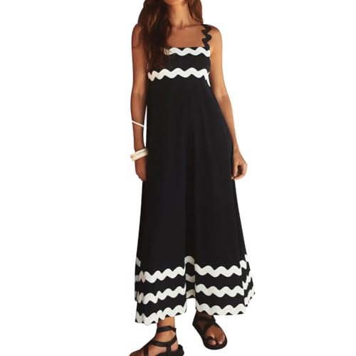 Image of IDOPIP Womens Summer Casual Dress Beach Floral Maxi Dress Elegant Spaghetti Sleeveless Smocked Sundress Weeding Guest Dress