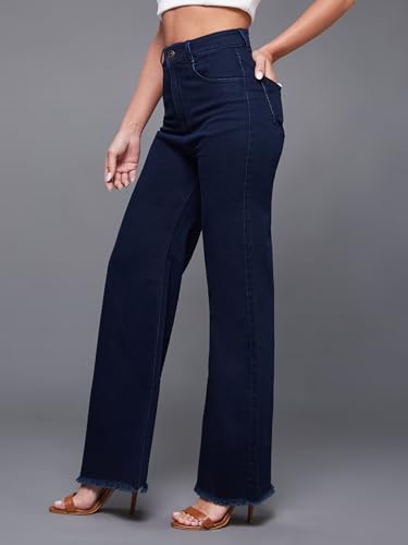 Image of Miss Chase Women's Wide-Leg High-Rise Regular-Length Stretchable Shaping Denim Jeans