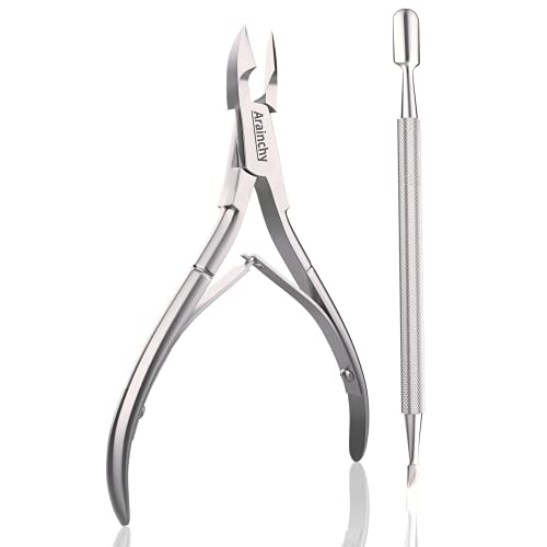 Cuticle Nipper with Cuticle Pusher, ARAINCHY Professional Nail Cuticle Trimmer | Cuticle Remover - Cuticle Clippers Cuticle Cutter, Manicure Pedicure Tools for Fingernails and Toenails