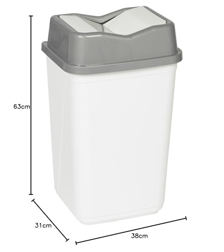 URBNLIVING 10L/20L/30L/50L Plastic Waste Management Recycling Bin Trash Can Dustbin with Butterfly Lid for Office, Kitchen and Bathroom (30L Grey/White) - Image 4