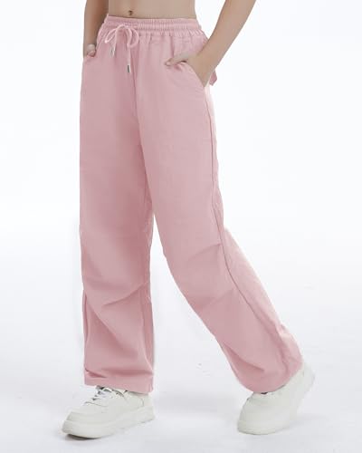 Image of Girls Parachute Cargo Pants Drawstring Waterproof Causal Hiking Pants for Girls Pockets Lightweight Running Joggers
