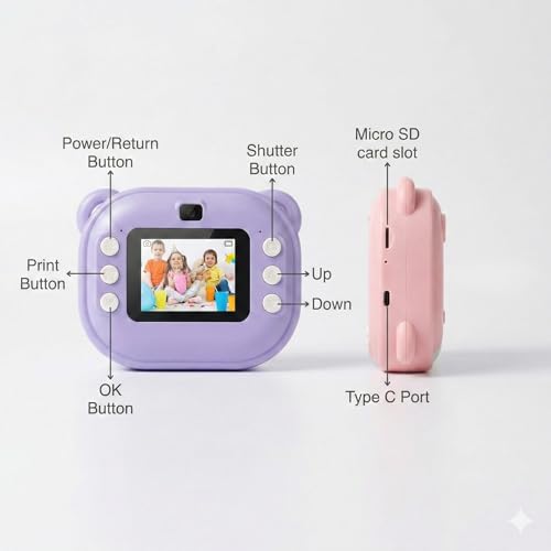 Image of Instant Print Camera 48MP | Photo & Video, Creative Game for Kids Mini LED Digital 1080P HD Display | Long Lasting Battery Life, Ideal Gift for Birthday, Boys & Girls (3 Rolls)