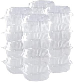 O'CREME Polystyrene Hinged-Lid Container 6 Inch Wide x 3.1 Inch High for Mini Cake Pan - Pack of 25