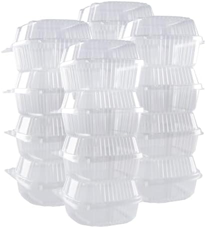 O'CREME Polystyrene Hinged-Lid Container 6 Inch Wide x 3.1 Inch High for Mini Cake Pan - Pack of 50