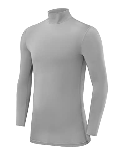 PowerLayer Niño Camiseta Compresión Termica - Manga Larga - Camisetas Termicas Cuello Corto - Tornado (Gris), XL Niños (12-14 Años) Cover