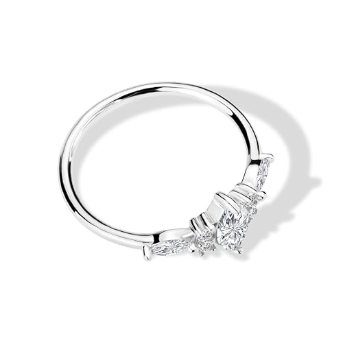 1 Carat Marquise Cut Moissanite Engagement Ring with Side Stones, 925 Sterling Silver Plated 18K White Gold Ring for Women3