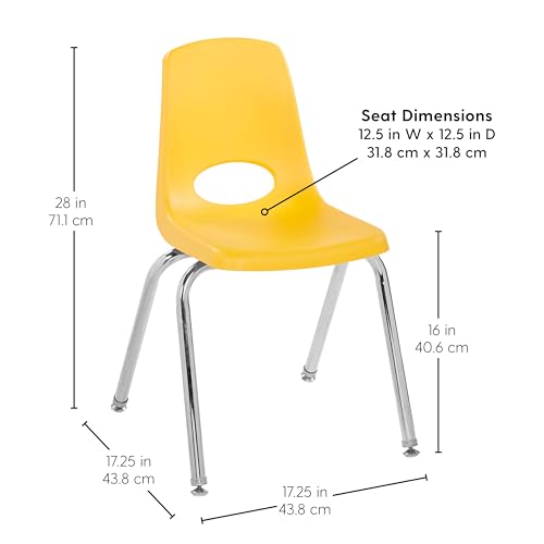 Image of FDP 16 inch School Stack Chair,Stacking Student Seat with Chromed Steel Legs and Swivel Glides for Classroom, Homeschool or Office - Yellow, 11560-YE
