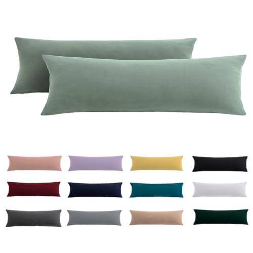 Seitenschläferkissen Bezug 40x145 2er Set - Hellgrün Kissenbezug 145x40 mit Reißverschluss 100% Mikrofaser Resistent und Hypoallergen Kopfkissenbezug für Seitenschläferkissen