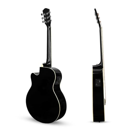 Image of Kadence FNTR-BLKEQC Frontier 40 inch Electro Acoustic Guitar | Grand Auditorium Cutaway | Built-in Pickup + 3 Band EQ | Comes with Bag, Set of Strings, Strap, Picks, Capo & Learning Course | Black