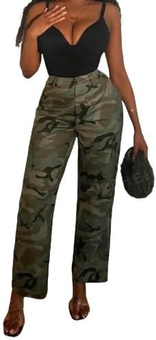 Women Streetwear Camouflage Cargo Pants with Utility Pockets-High Waist, Regular Fit, All-Over Print Workwear Pants