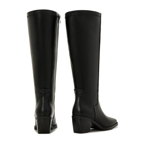 ZXHYZLZ Women's Black Wide Calf Knee High Boots – Plus Size Square Toe Low Heel Tall Boots with Side Zipper, Comfortable Fall Winter Footwear 5