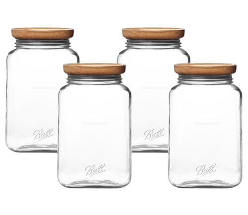 Ball Stack & Store Glass Mason Jars with Wooden Lid,