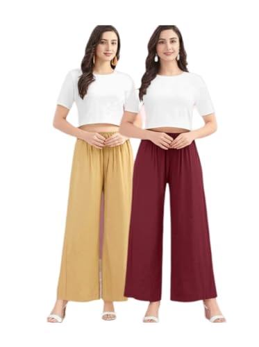 Image of Set of 2 Soft Reyon Cotton Regular Palazzo for Womens and Girls Combo Pack