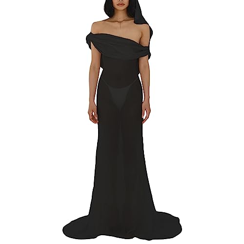 Sexy See Through Sheer Mesh Maxi Dress Sleeveless Lace Patchwork Long Dress Perspective Backless Bodycon Beach Wear