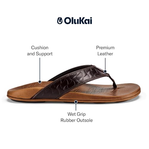 Image of OLUKAI Hikianalia Men's Leather Sandal, Full-Grain Leather, Non-Marking Rubber Traction Pads & Compression Molded Footbed